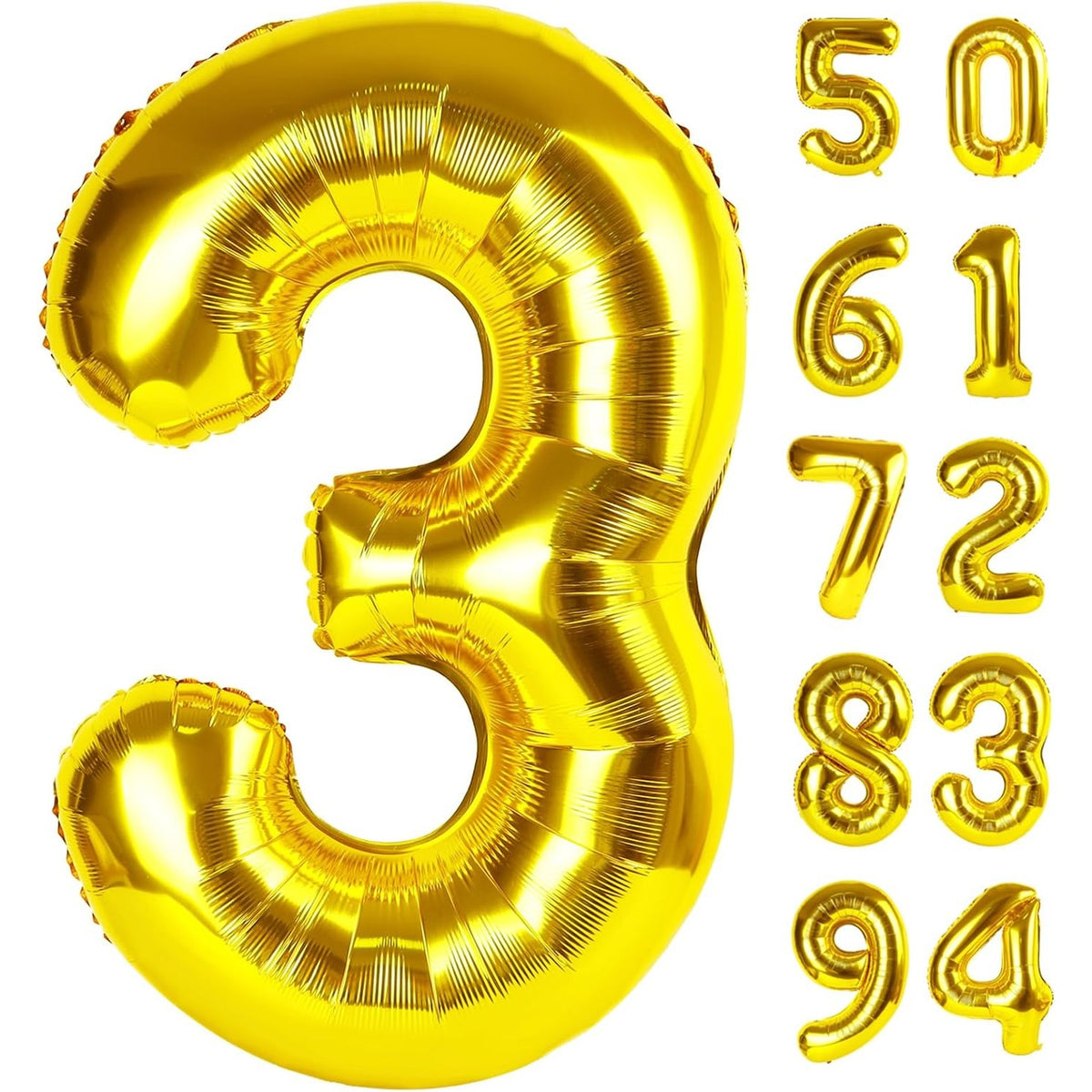 Balon Aniversar Cifra 3, Figurina din Folie Metalizata, Umflare cu Aer sau Heliu, include Pai, 80 cm, Auriu