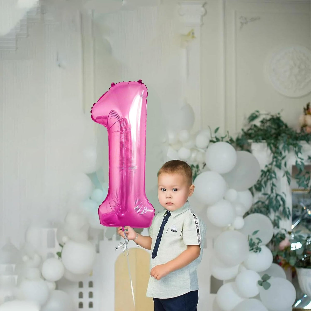 Balon Aniversar Cifra 1, Figurina Din Folie Metalizata, Umflare Cu Aer Sau Heliu, Include Pai Pentru Umflare, Inaltime 80 cm, Roz