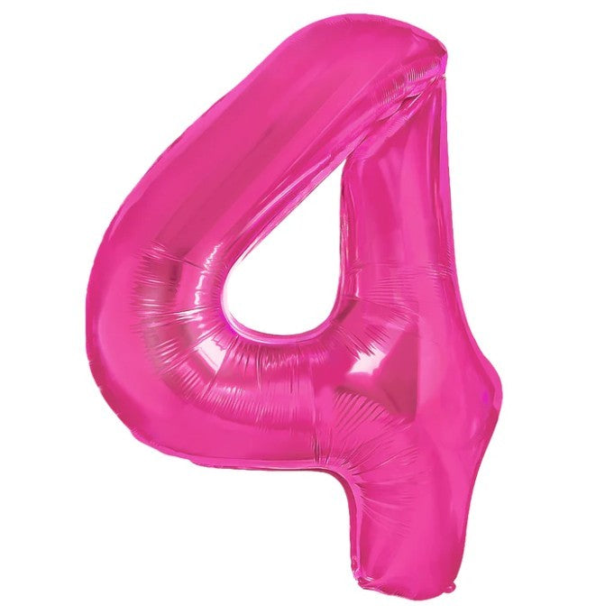 Balon Aniversar Cifra 4, Figurina din Folie Metalizata, Umflare cu Aer sau Heliu, Include Pai, Inaltime 80 cm, Roz