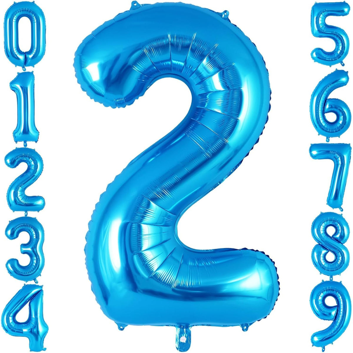 Balon Aniversar Cifra 2, Figurina din Folie Metalizata, Umflare cu Aer sau Heliu, Include Pai de Umflare, Albastru, 80 cm