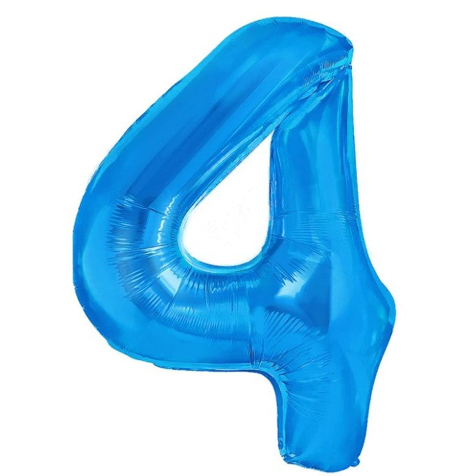 Balon Aniversar Cifra 4 din Folie Metalizata, Figurina pentru Petrecere, Umflare Aer sau Heliu, Include Pai, 40 cm, Albastru