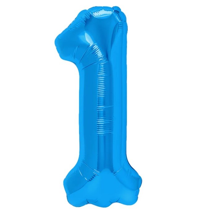 Balon Aniversar Cifra 1, Figurina din Folie Metalizata, Umflare Aer sau Heliu, Include Pai, Albastru, 40 cm