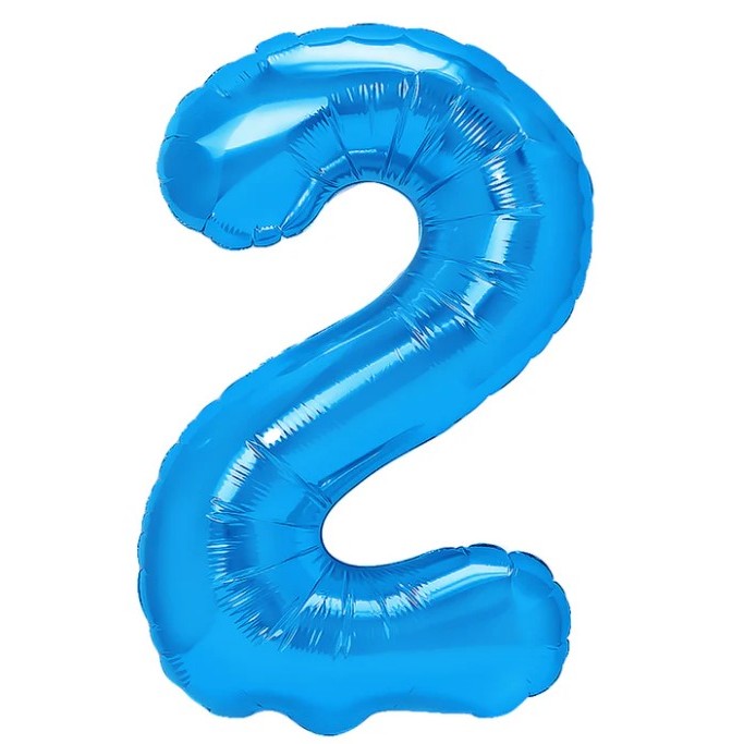 Balon Aniversar Cifra 2, Figurina din Folie Metalizata, Umflare Aer sau Heliu, Include Pai, Albastru, 40 cm