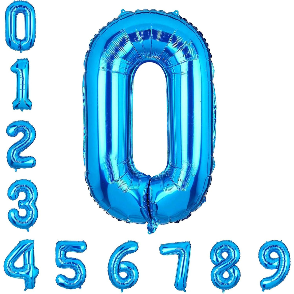 Balon Aniversar Cifra 0, Figurina din Folie Metalizata, Umflare Aer sau Heliu, Include Pai, Albastru, 40 cm