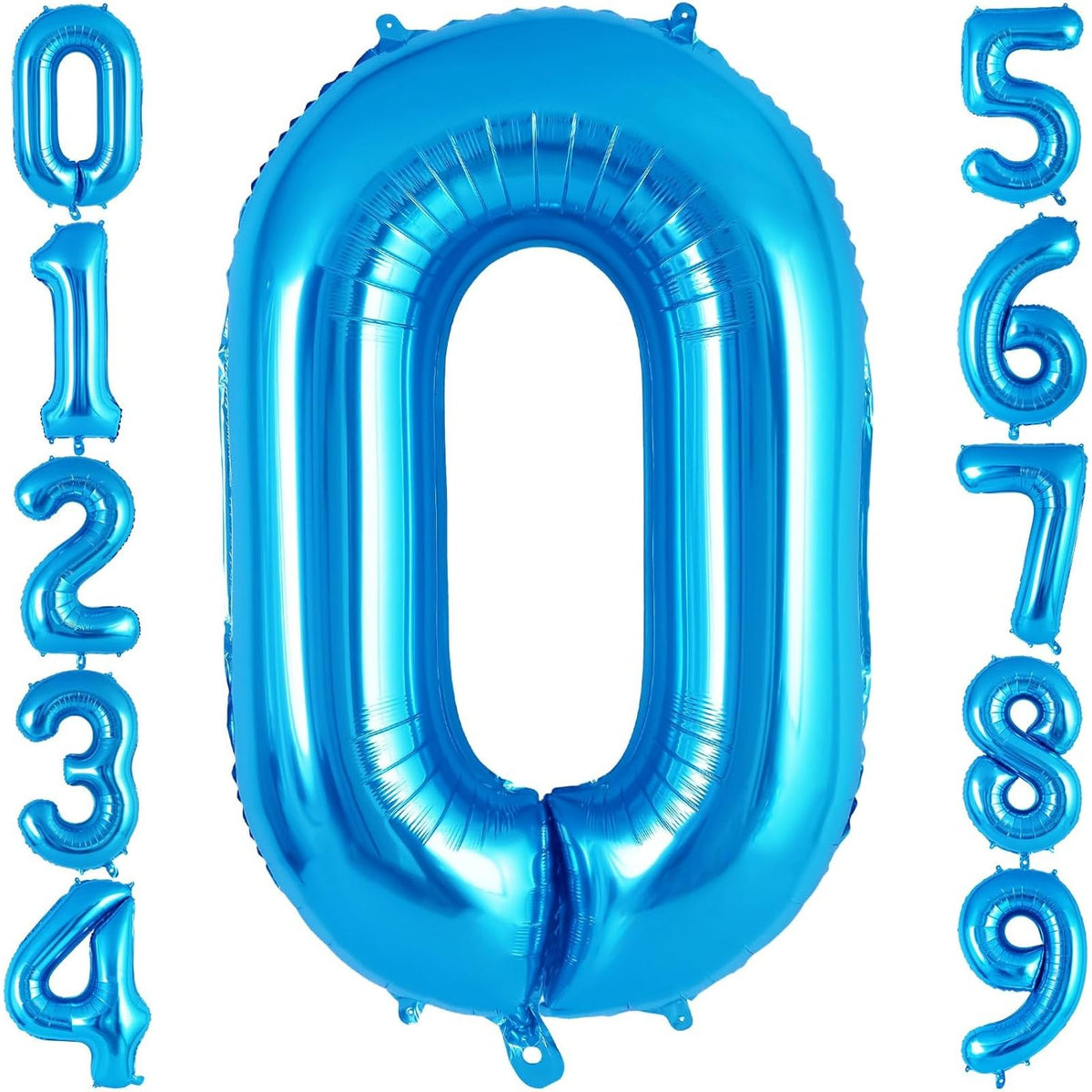 Balon Aniversar Cifra 0, Figurina din Folie Metalizata, Umflare Aer sau Heliu, Include Pai, Albastru, 40 cm