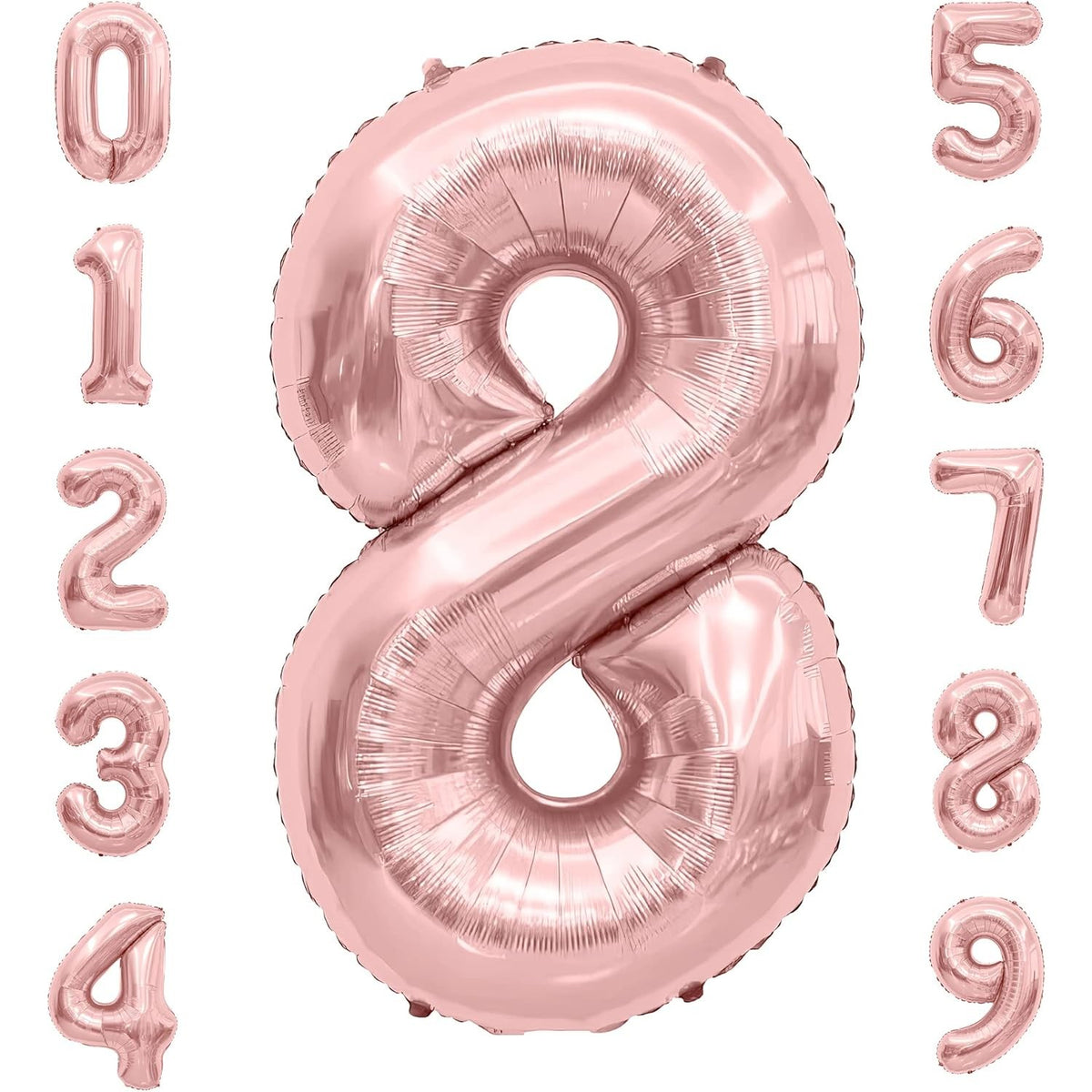Balon Cifră 8 Aniversar, Figurina din Folie de Aluminiu, Umflare Aer sau Heliu, include Pai Umflare, 80 cm, Rose Gold