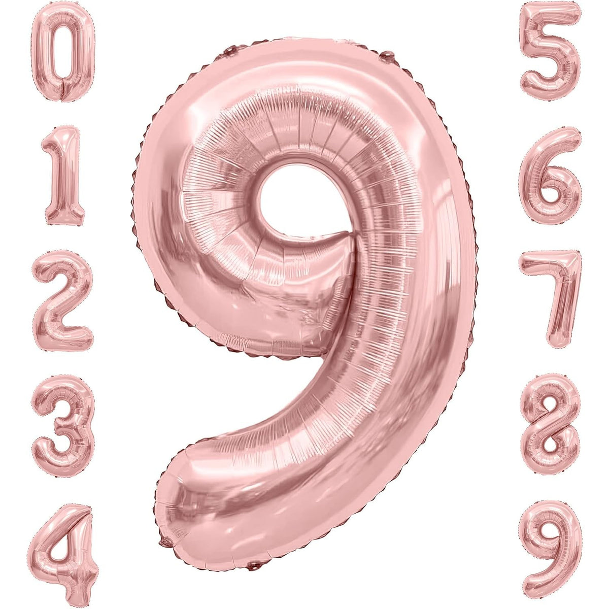 Balon Aniversar Cifra 9, Figurina din Folie Metalizata, Umflare cu Aer sau Heliu, Inclus Pai pentru Umflare, 80 cm, Rose Gold