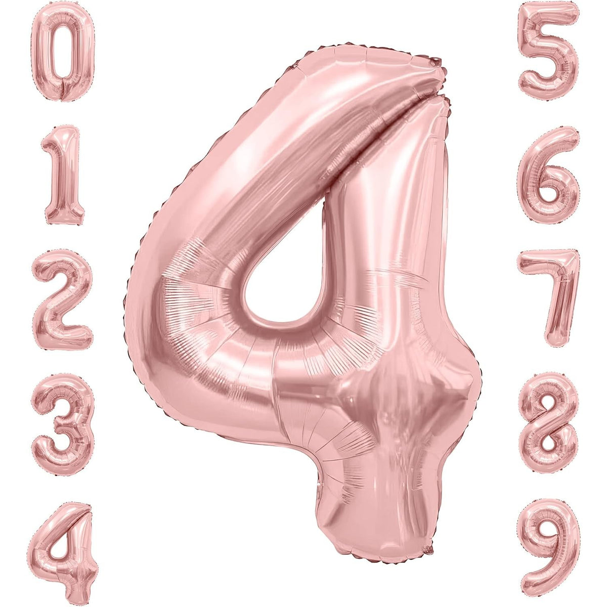 Balon Aniversar Cifra 4, Figurina din Folie Metalizata, Umflare Aer sau Heliu, include Pai, 80 cm, Rose Gold