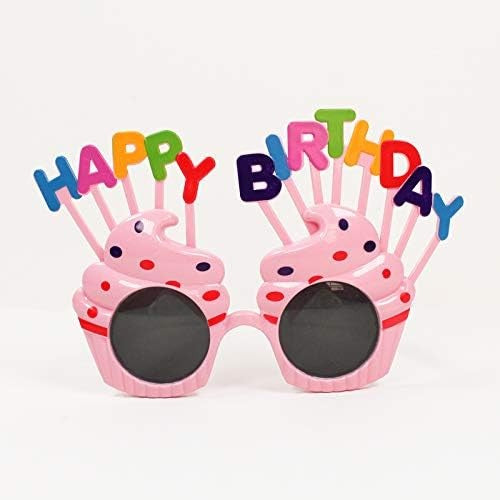 Ochelari Happy Birthday pentru Petrecere Aniversara, Protectie UV, Model Prajitura, Material Plastic, 18.5x11.5 cm, Roz