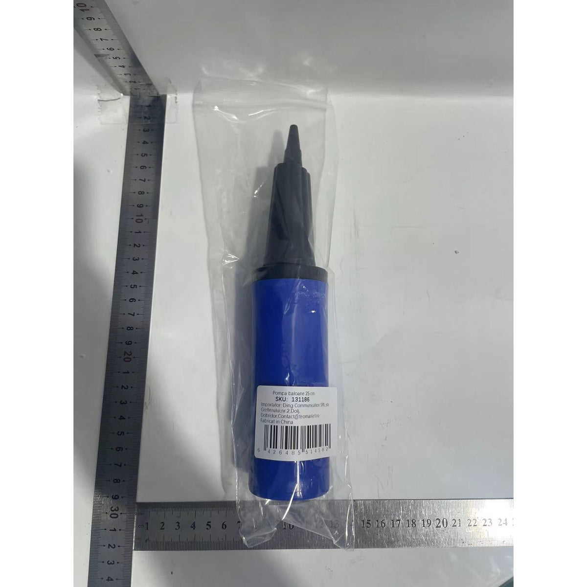 Pompă Manuală pentru Umflat Baloane, Design Ergonomic și Portabil, Plastic Rezistent, 25 cm, Albastru