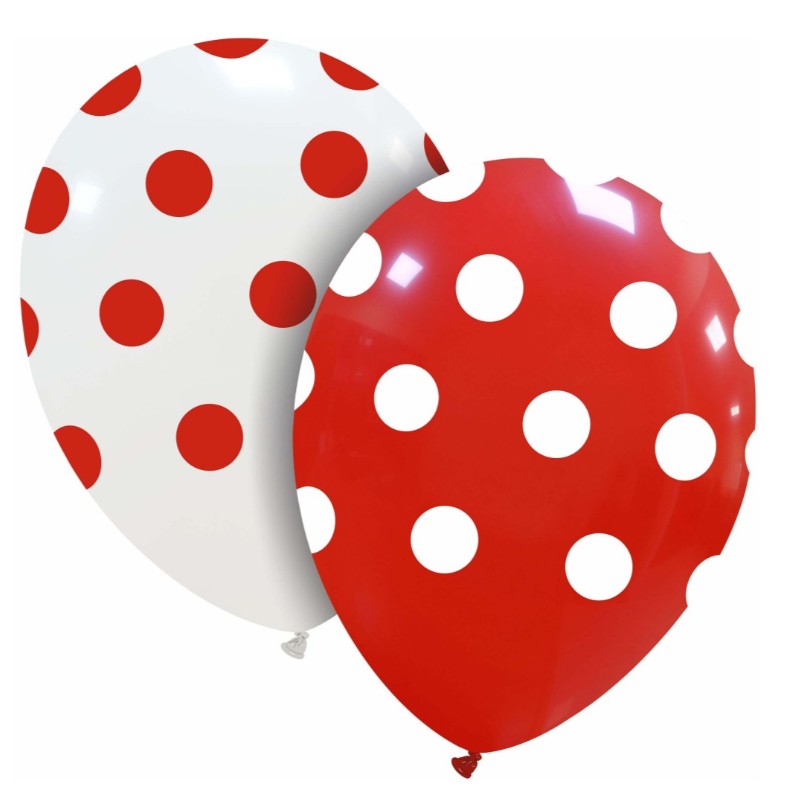 Set 10 Baloane din Latex cu Buline, Decoratiuni Petrecere, Compatibile Aer sau Heliu, Biodegradabile, 30 cm, Alb si Rosu