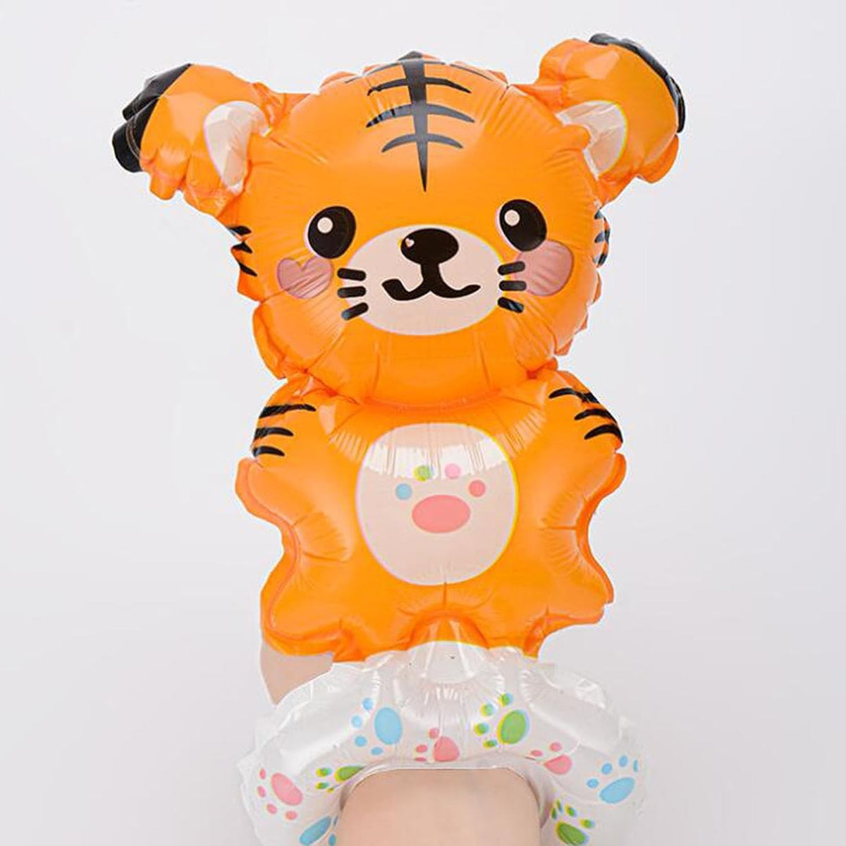Balon din Folie Metalizata Tip Bratara, Figurina Animalut Model Tigru, Umflare Aer sau Heliu, Pai Inclus, 17x34 cm, Maro