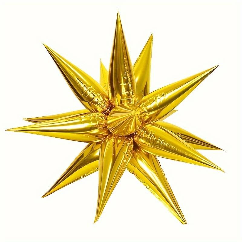 Balon din Folie Metalizata, Figurina Stea 3D Decorativa, Umflare Aer sau Heliu, Include Pai, Aluminiu, 66 cm, Auriu