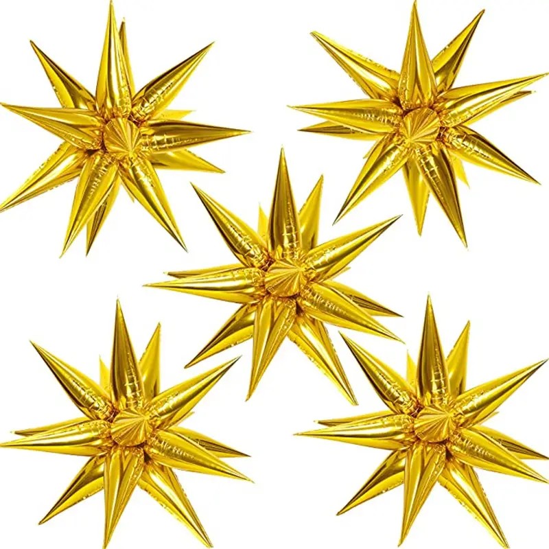 Balon din Folie Metalizata, Figurina Stea 3D Decorativa, Umflare Aer sau Heliu, Include Pai, Aluminiu, 66 cm, Auriu