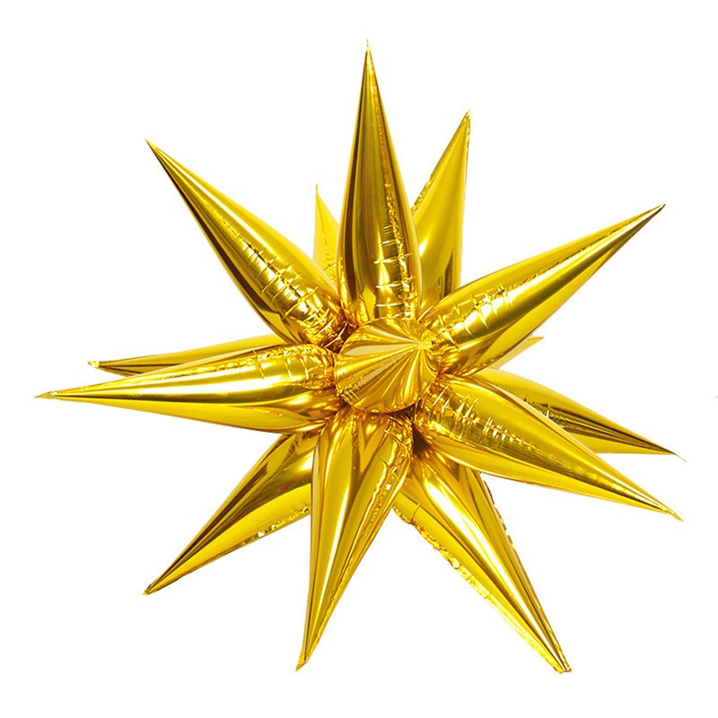 Balon din Folie Metalizata, Figurina Stea 3D Decorativa, Umflare Aer sau Heliu, Include Pai, Aluminiu, 66 cm, Auriu