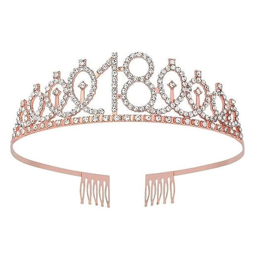 Set Accesorii Majorat cu Coronita Tip Tiara si Panglica 18 & Fabulous, Aliaj si Poliester, 15 x 13 x 5 cm, Rose si Alb, 2 Piese