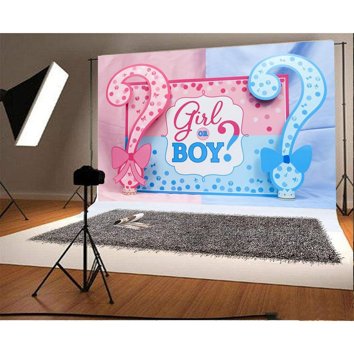 Banner Gender Reveal, Panou Decorativ Petrecere Girl or Boy, Fundal Foto Rezistent, Material Plastic, 150 x 100 cm, Albastru și Roz