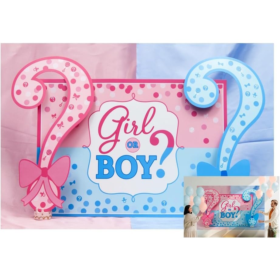 Banner Gender Reveal, Panou Decorativ Petrecere Girl or Boy, Fundal Foto Rezistent, Material Plastic, 150 x 100 cm, Albastru și Roz