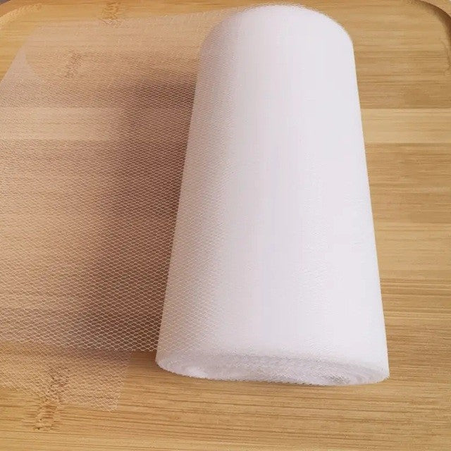 Tul Decorativ, Rola Material Textil pentru Evenimente, Poliester 20D cu Duritate Medie, 15 cm x 22 m, Alb