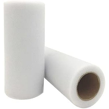 Tul Decorativ, Rola Material Textil pentru Evenimente, Poliester 20D cu Duritate Medie, 15 cm x 22 m, Alb