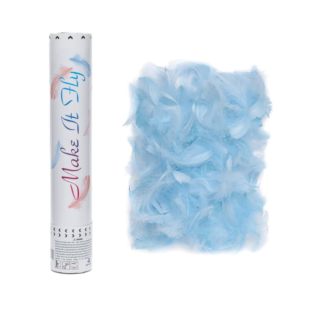 Make It Fly, Tub Confetti Cu Pene, Tun Aer Comprimat Pentru Nunti Si Petreceri, Carton, 27 cm, Bleu