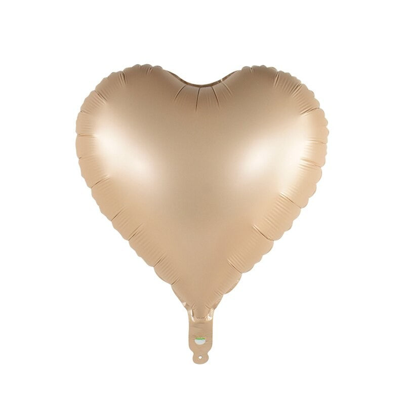 Set 3 Baloane din Folie Metalizata, Figurine Inimi, Decor Ziua Indragostitilor, Umflare Aer sau Heliu, Aluminiu, 45 cm, Crem/Maro