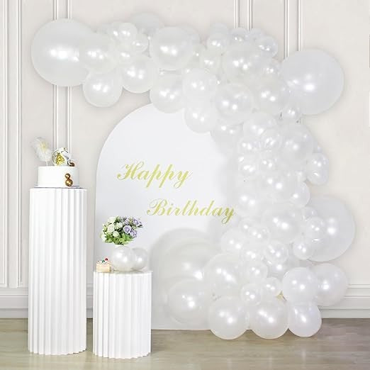 Set 120 Baloane din Latex pentru Arcada, Kit Decoratiuni Petrecere si Botez, Include Pai si Adeziv, 23 cm, Alb
