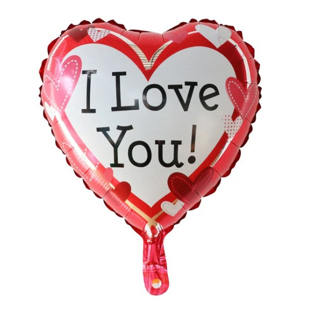 Balon din Folie Metalizata, Figurina Inima I Love You, Decoratiune Ziua Indragostitilor, Umflare Aer sau Heliu, include Pai, 45 cm, Rosu/Alb