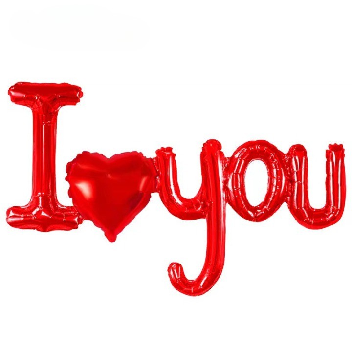 Balon din Folie Metalizata, Model I Love You cu Litere si Inima, Decoratiune Ziua Indragostitilor, Umflare Aer sau Heliu, include Pai, Rosu, 54x97 cm