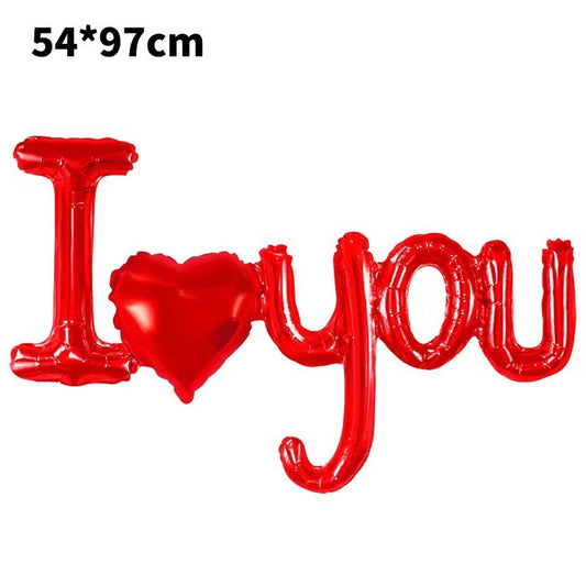 Balon din Folie Metalizata, Model I Love You cu Litere si Inima, Decoratiune Ziua Indragostitilor, Umflare Aer sau Heliu, include Pai, Rosu, 54x97 cm
