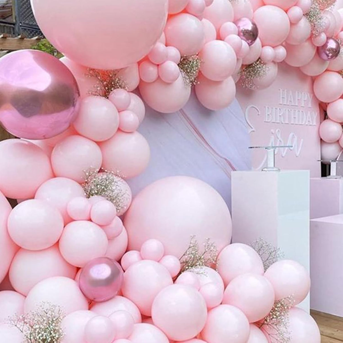 Set 16 Baloane Party din Latex Metalizat și Confetti, Reutilizabile, Diametru 30 cm, Mix Culori Alb, Roz și Roz Chrome, 16 Bucăți