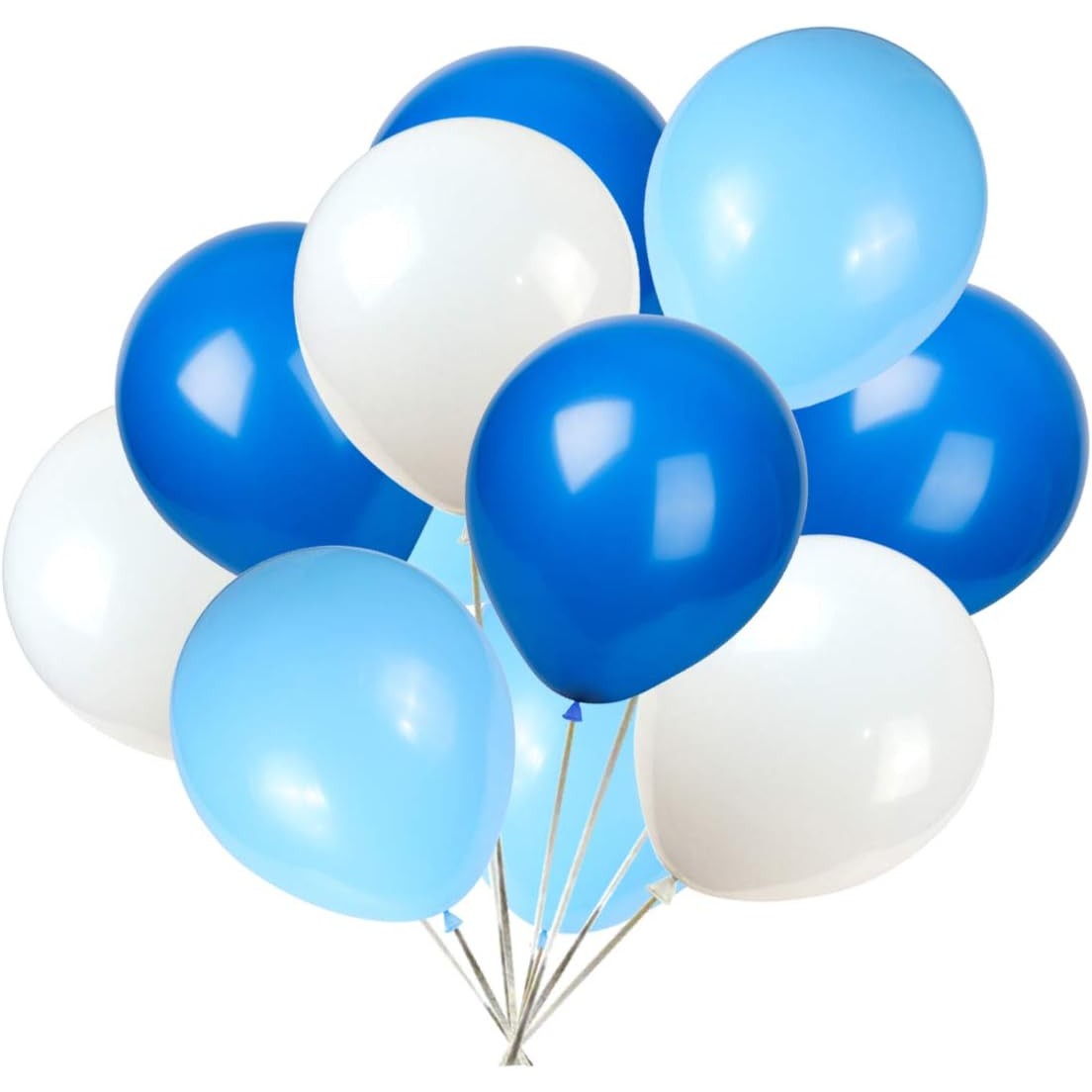 Set 10 Baloane Latex Metalizate, Decoratiuni Petrecere, Compatibile Aer si Heliu, Biodegradabile, Mix Alb si Albastru, 23 cm, 2.2 g