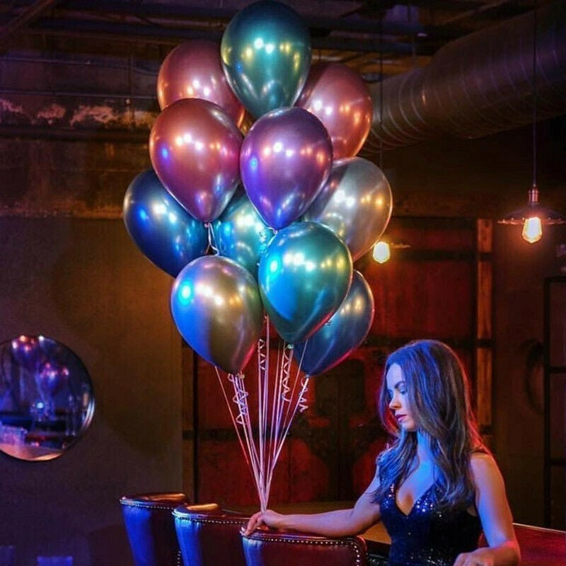 Set 50 Baloane din Latex Chrome, Model Party pentru Petrecere, Efect Metalic, Compatibile Aer sau Heliu, Biodegradabile, 23 cm, Multicolor, 2.2 g