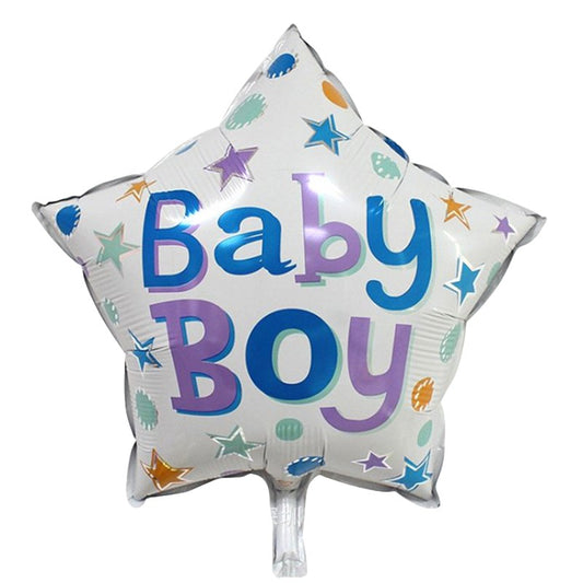 Set 2 Baloane din Folie Metalizata, Figurine Stea si Cerc, Tema Botez Baietel, Umflare Aer sau Heliu, Aluminiu, 45 cm, Albastru