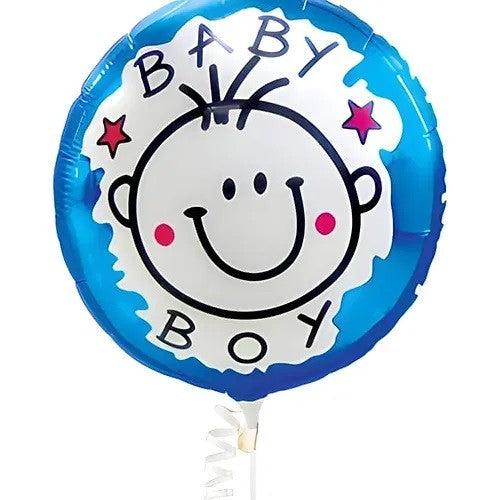 Set 2 Baloane din Folie Metalizata, Figurine Stea si Cerc, Tema Botez Baietel, Umflare Aer sau Heliu, Aluminiu, 45 cm, Albastru