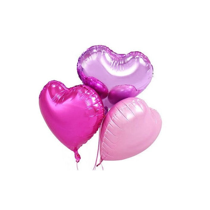 Set 3 Baloane Inimă din Folie Metalizată, Decor Ziua Îndrăgostiților, Umflare Aer sau Heliu, Include Pai, 45 cm, Roz
