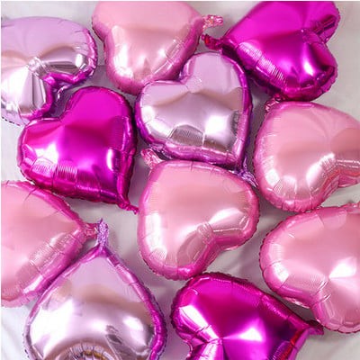 Set 3 Baloane Inimă din Folie Metalizată, Decor Ziua Îndrăgostiților, Umflare Aer sau Heliu, Include Pai, 45 cm, Roz