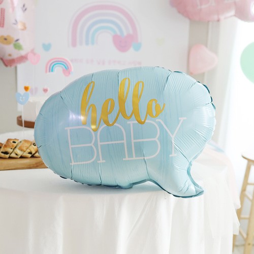 Balon din Folie Metalizata, Figurina Norisor, Tema Hello Baby, Umflare cu Aer sau Heliu, Include Pai, Albastru, 59x50 cm