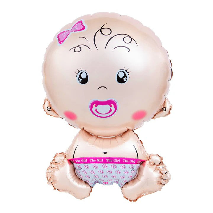 Balon din Folie Metalizata, Figurina Fetita Tema Botez, Umflare Aer sau Heliu, Include Pai, Material Rezistent, 73x48 cm, Roz
