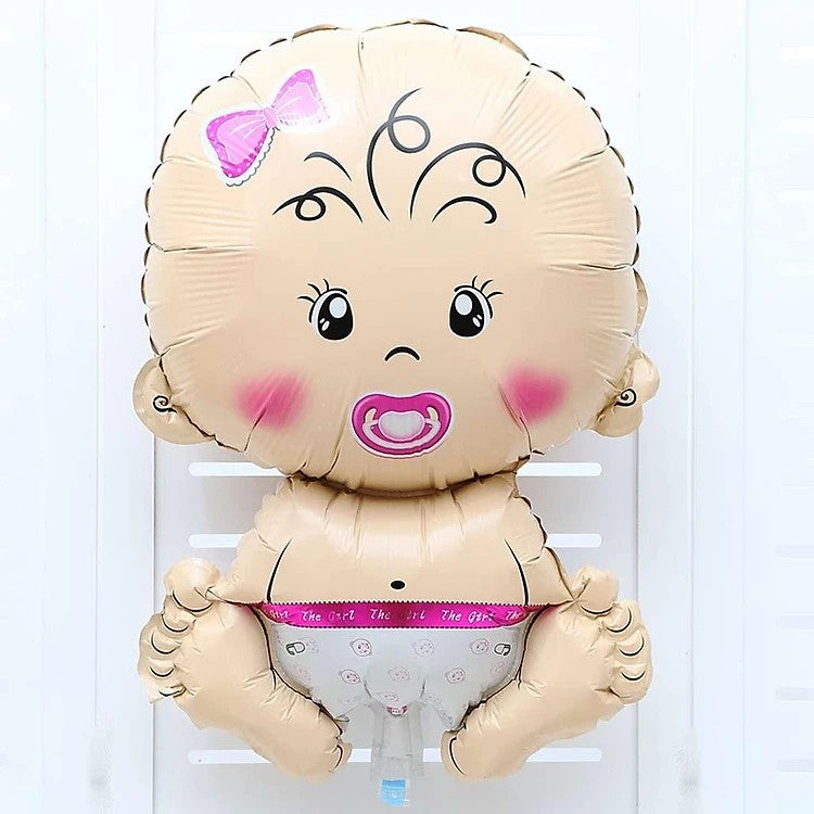 Balon din Folie Metalizata, Figurina Fetita Tema Botez, Umflare Aer sau Heliu, Include Pai, Material Rezistent, 73x48 cm, Roz