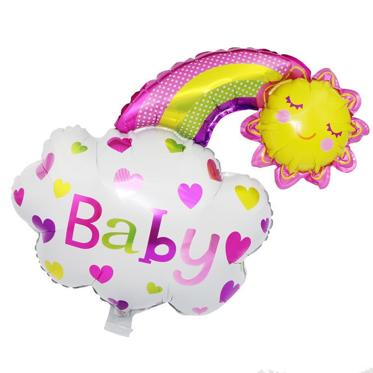 Balon din Folie Metalizata, Figurina Soare si Nor, Decoratiune Botez si Baby Shower, Compatibil Aer sau Heliu, include Pai Umflare, 60x53 cm, Roz