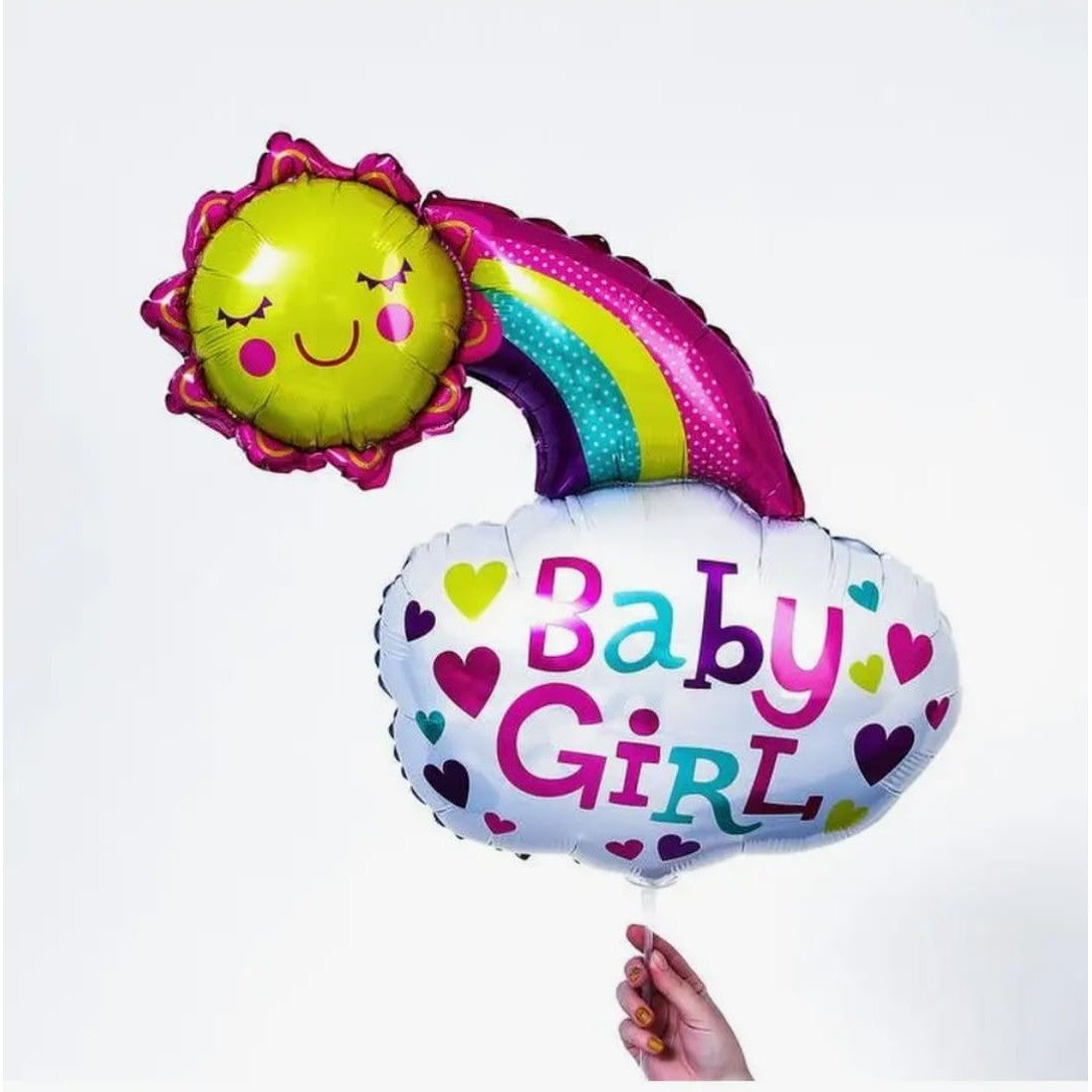 Balon din Folie Metalizata, Figurina Soare si Nor, Decoratiune Botez si Baby Shower, Compatibil Aer sau Heliu, include Pai Umflare, 60x53 cm, Roz