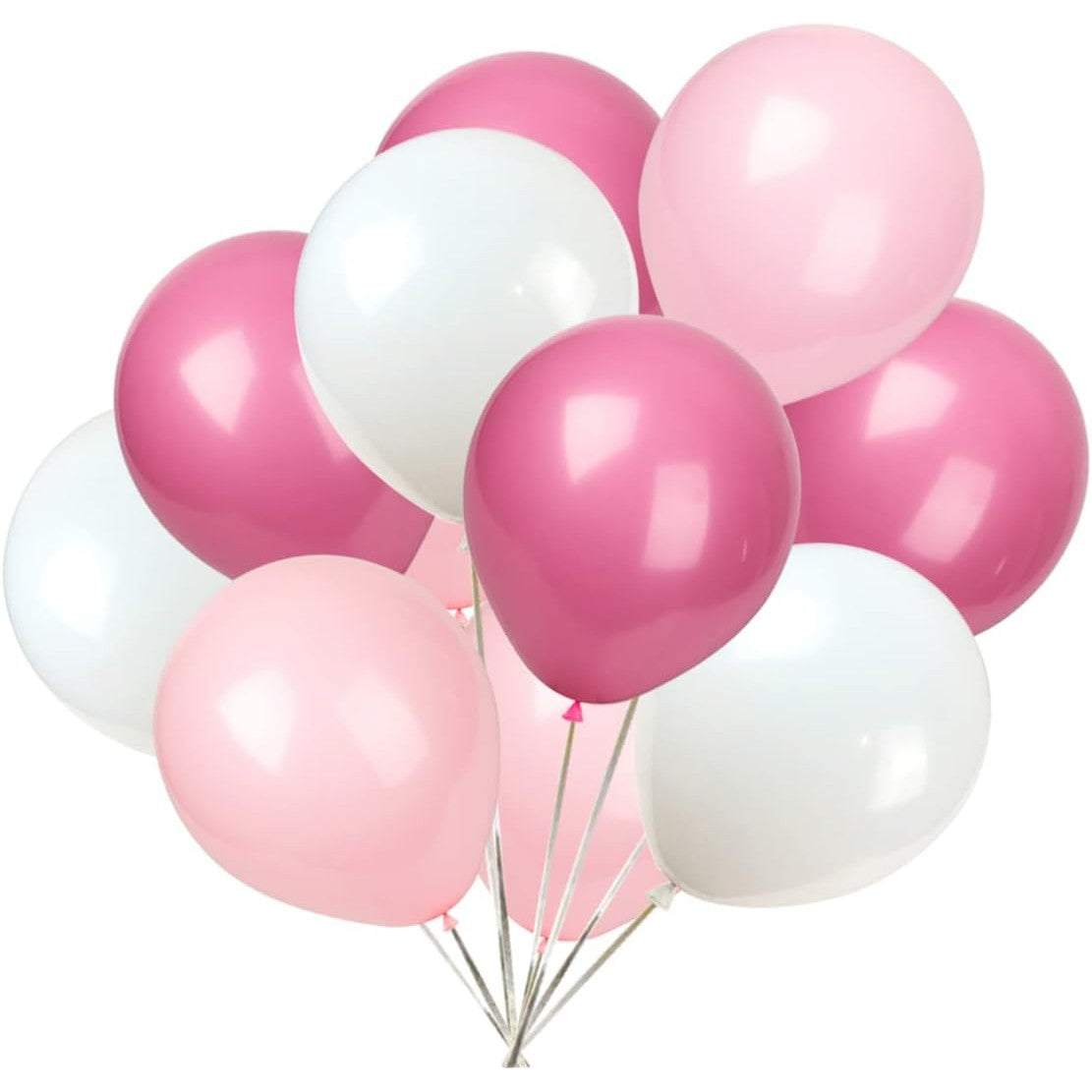 Set 10 Baloane Latex Metalizate Model Party, Decoratiuni Petrecere Biodegradabile, Compatibile Aer sau Heliu, 23 cm, Alb si Roz, 2.2 g