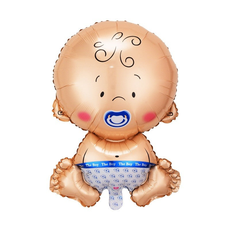 Balon din Folie Metalizata, Figurina Baietel pentru Botez, Decoratiune Party, Umflare Aer sau Heliu, Pai Inclus, 73x48 cm, Albastru
