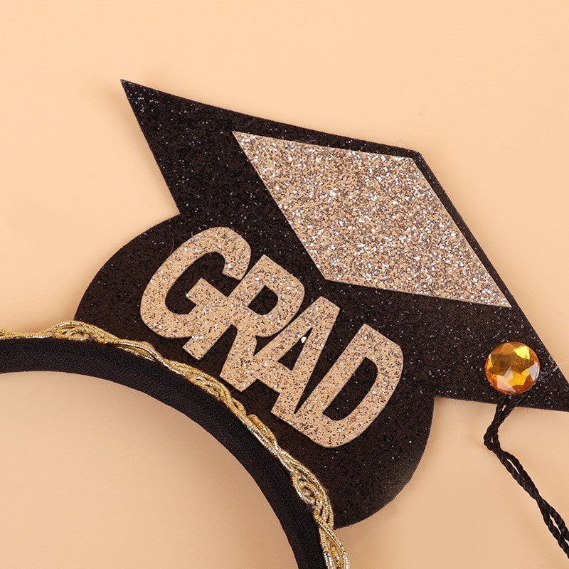 Set Absolvire cu Panglică și Coroniță, Model I Graduated, Accesorii Ceremonie, Material Textil, Negru, 2 Piese