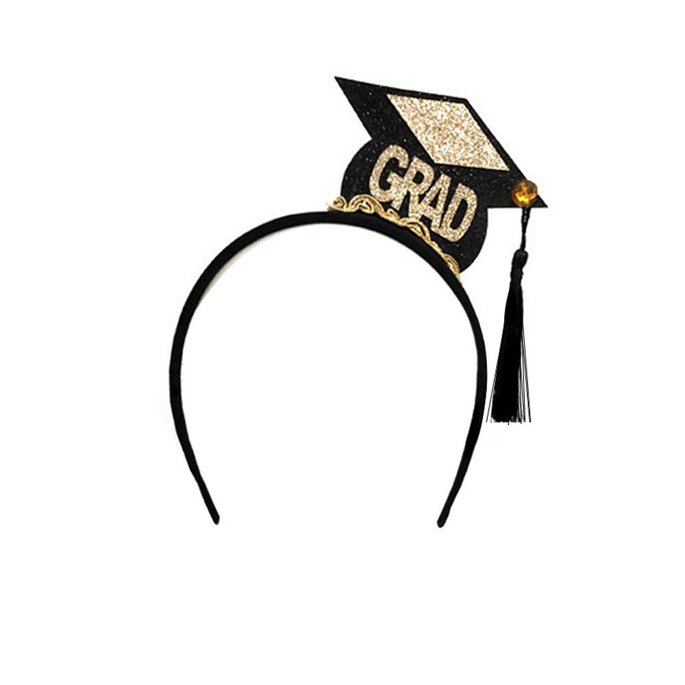Set Absolvire cu Panglică și Coroniță, Model I Graduated, Accesorii Ceremonie, Material Textil, Negru, 2 Piese