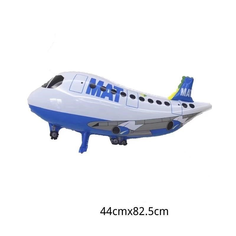 Balon Figurina Avion, Balon Tematic Aeronava din Folie Metalizata, Umflare Aer sau Heliu, Pai Inclus, 44x82.5 cm, Alb