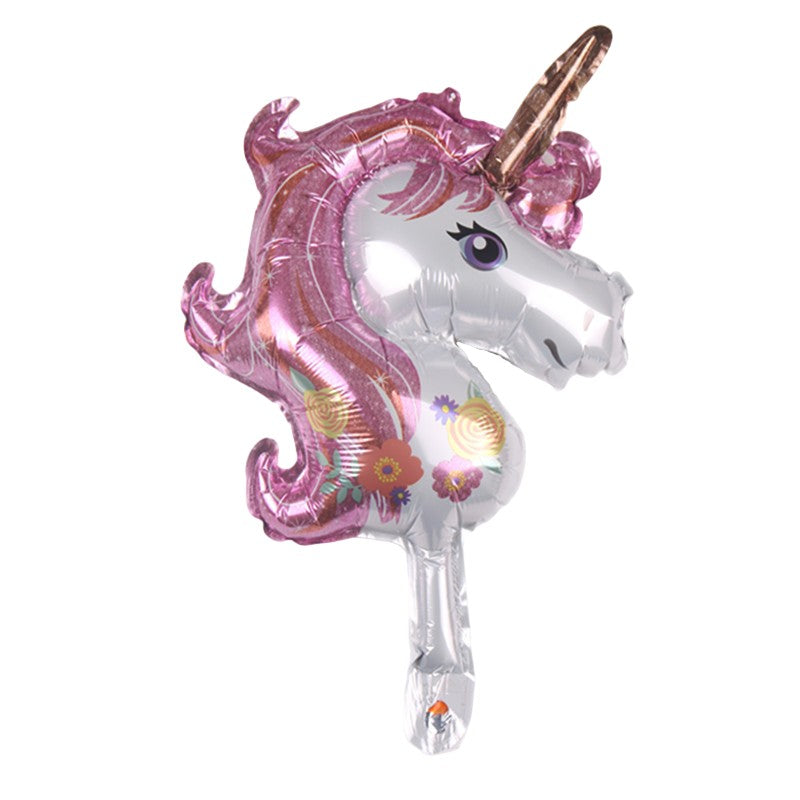 Balon din Folie Metalizata, Figurina Unicorn pentru Petreceri, Umflare cu Aer sau Heliu, Include Pai, 30 cm, Roz
