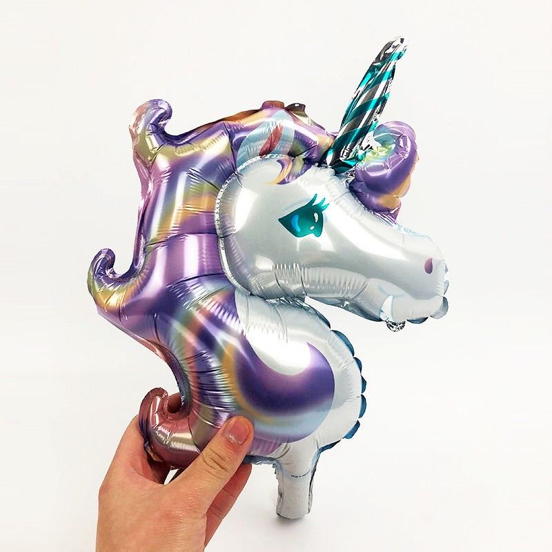 Balon din Folie Metalizata, Figurina Unicorn Gigant, Animale Fantastice, Umflare Aer sau Heliu, 115 cm, Mov