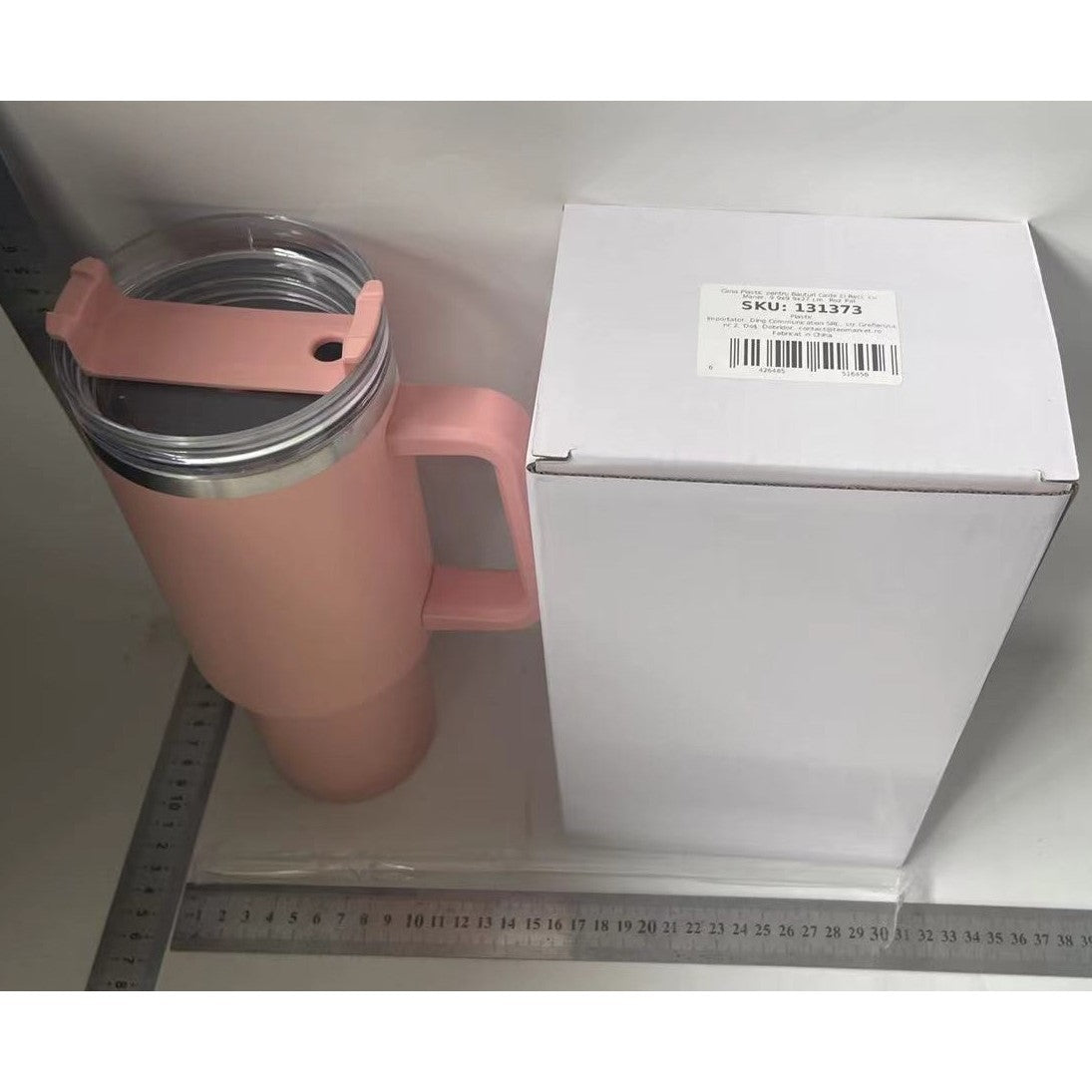Cană Termos cu Mâner și Pai, Izolare Termică 6 Ore, Interior Oțel Inoxidabil 304, Capacitate 1200 ml, Roz Pal